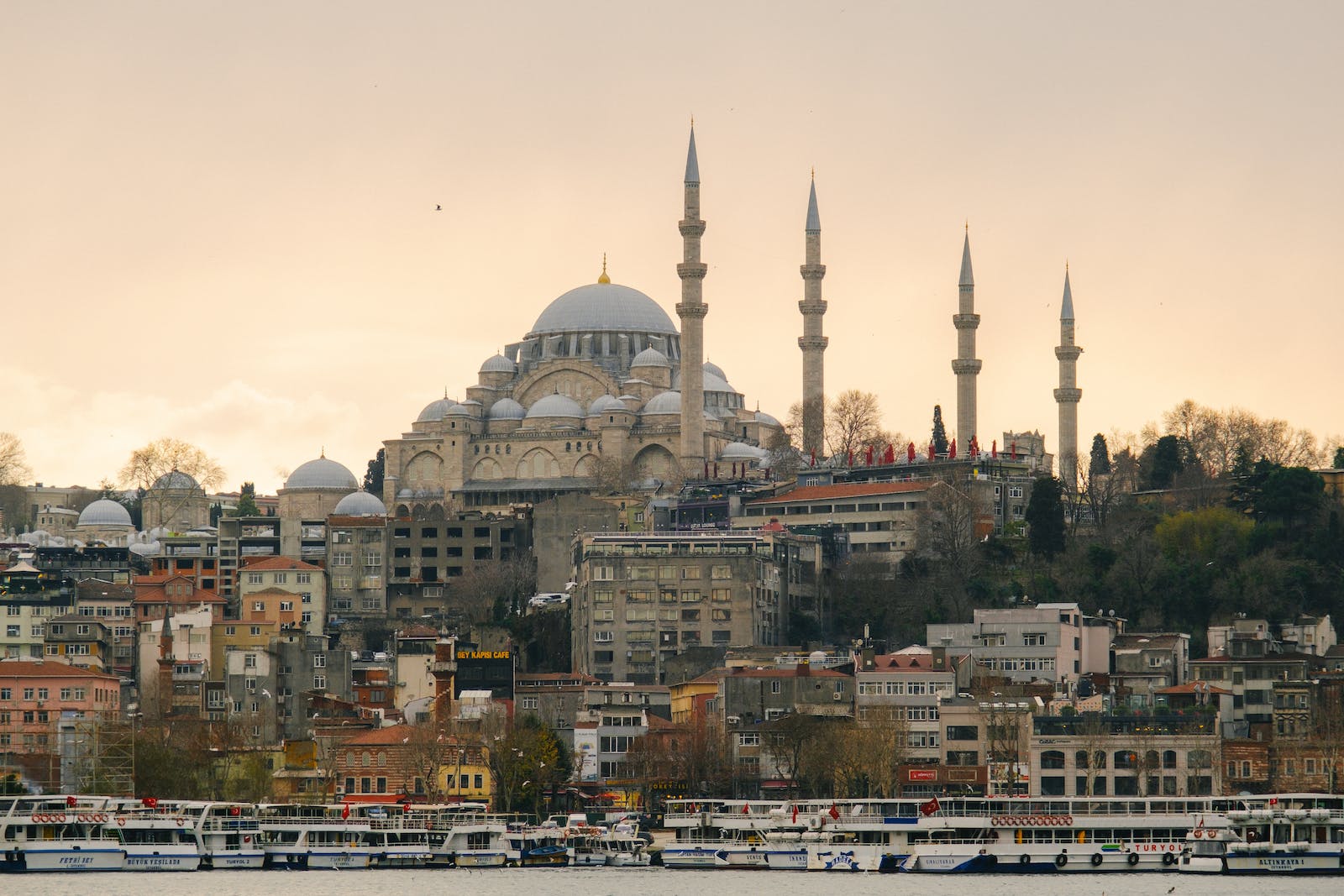 A view of the city of istanbul with the blue mosque in the background
