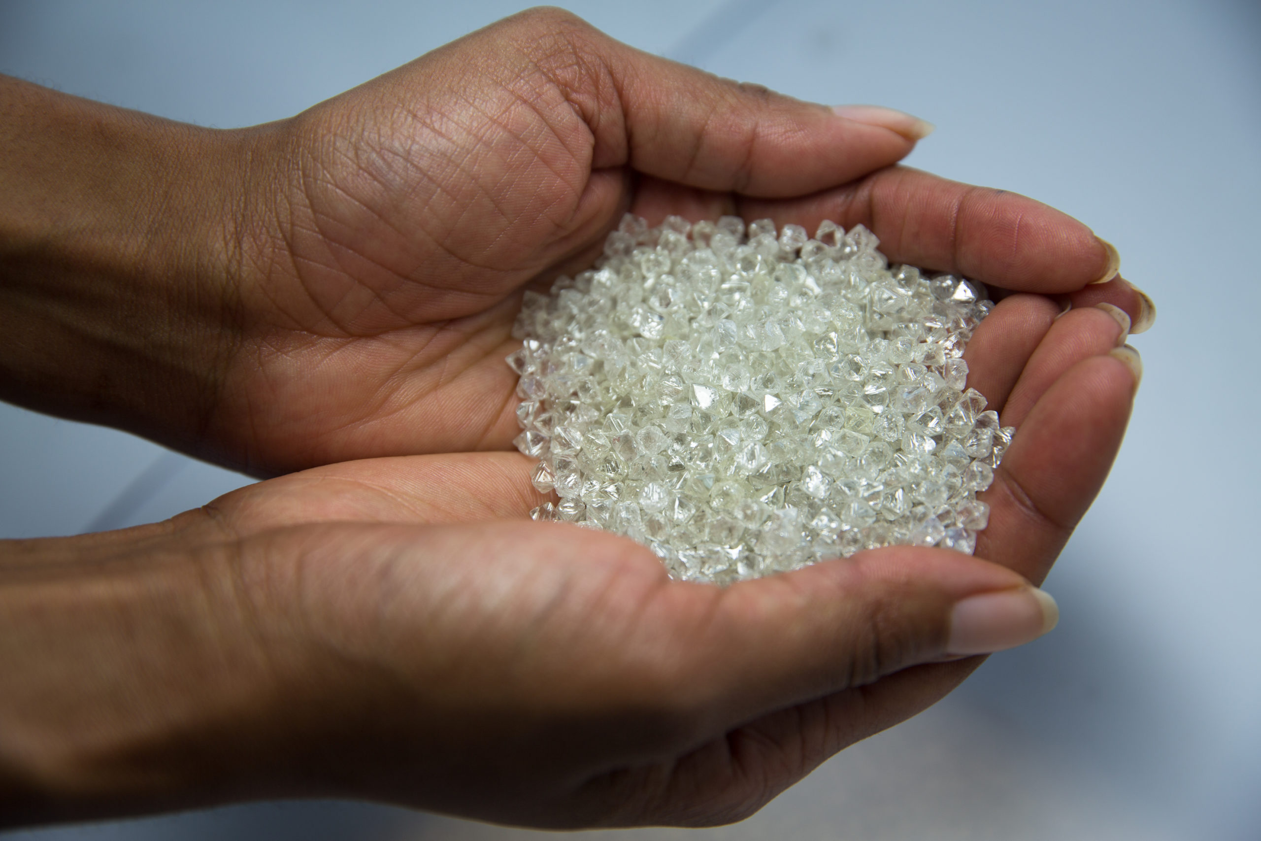 Rough diamonds in De Beers' Botswana sales office