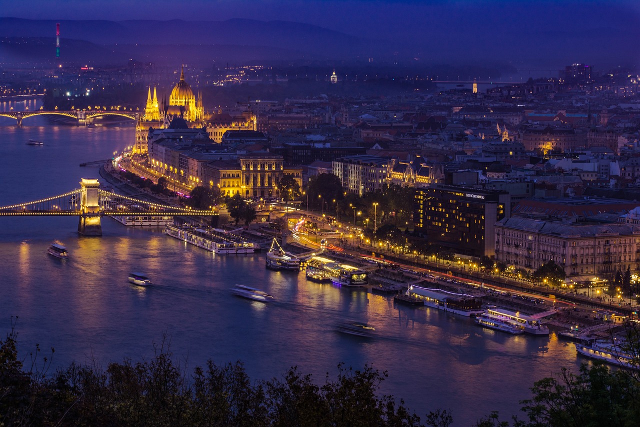 river, budapest, evening