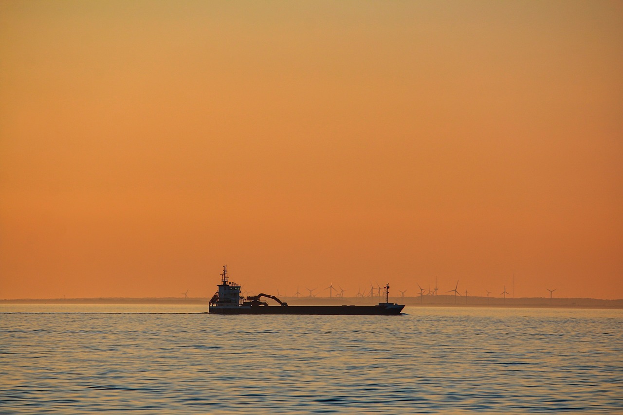 sunset, ship, sea